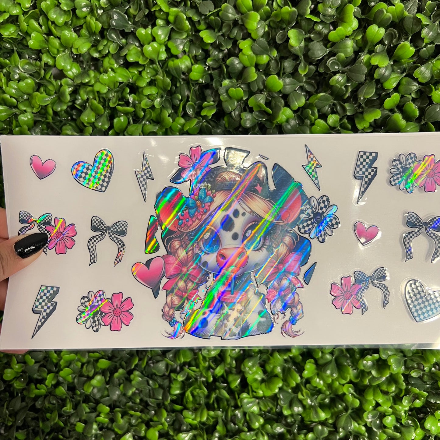M14 Checkered Cow Pink Holographic UVDTF WRAPS