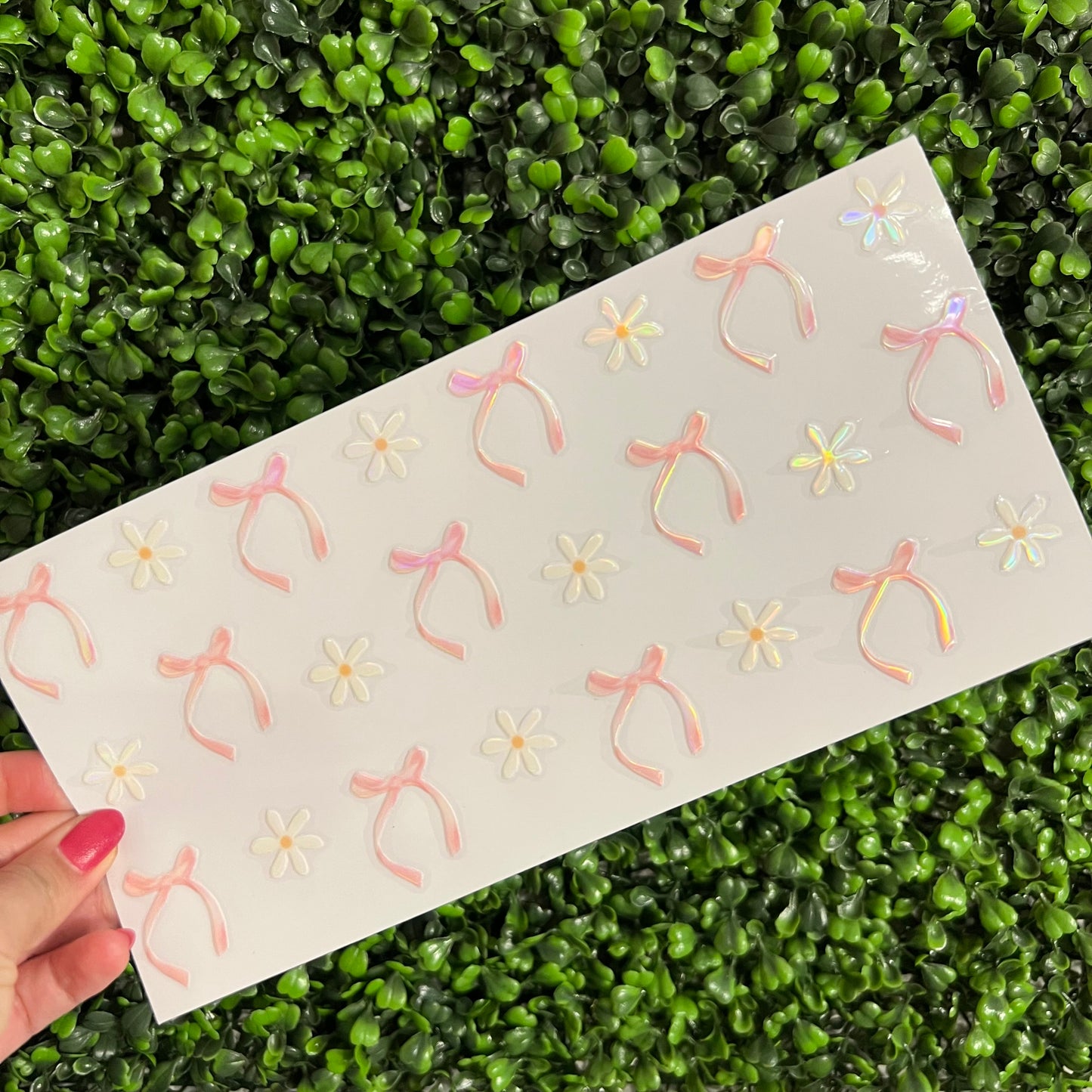 K15 Dainty Pink Bows and Daisies Holographic UVDTF WRAPS