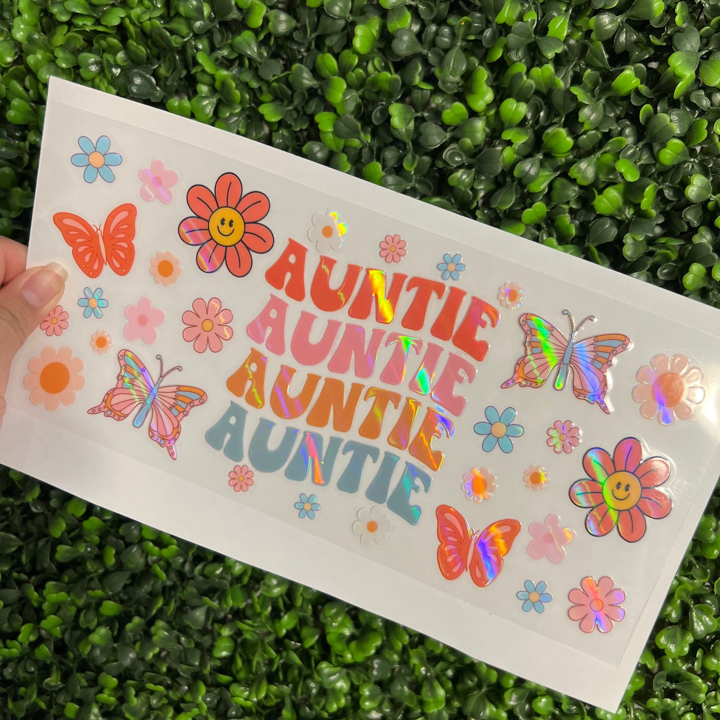 #250 Groovy Auntie Floral Holographic UVDTF WRAPS