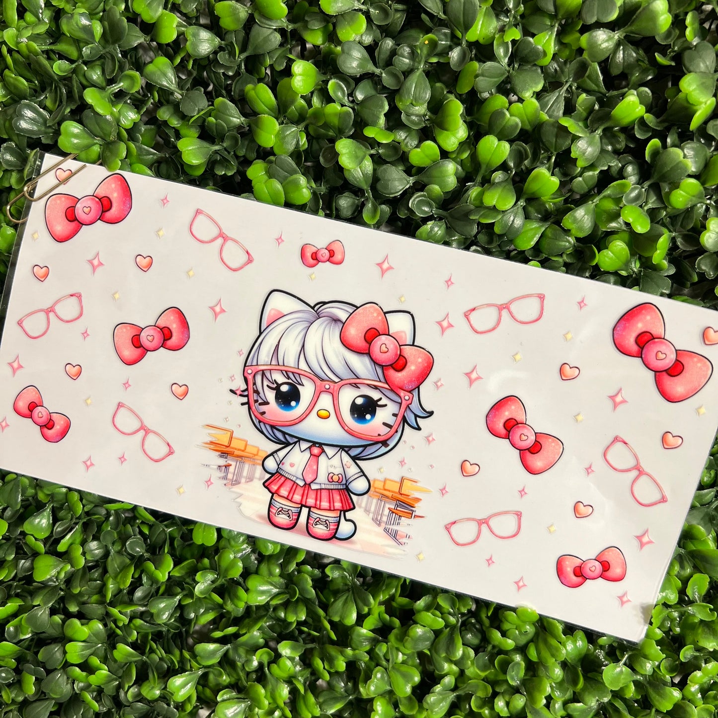 Q7 Cute Cat with Glasses & Bows Single Sided UVDTF WRAPS