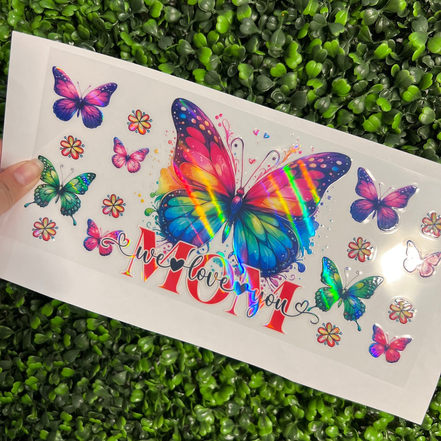 #243 Mom Rainbow Butterflies Holographic UVDTF WRAPS