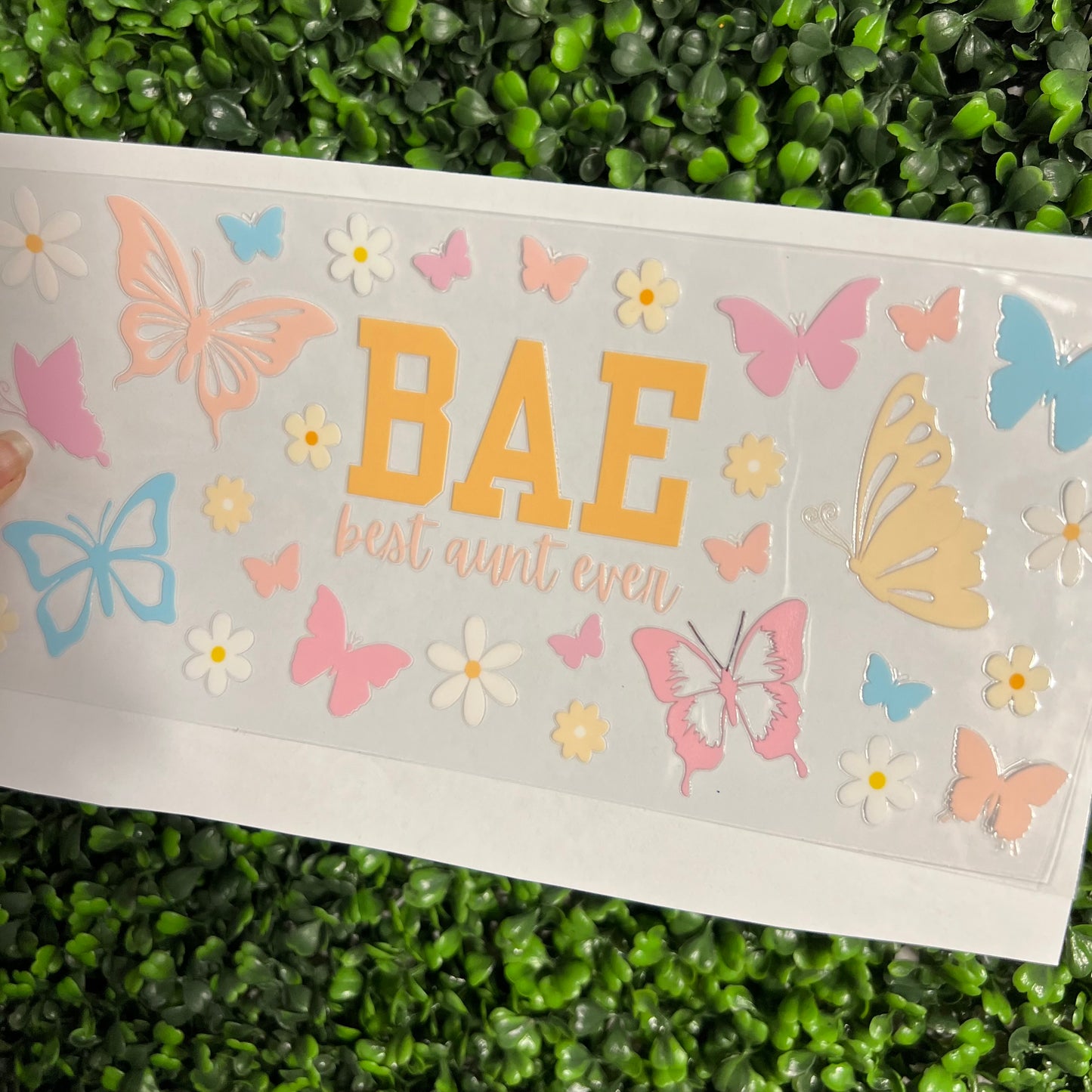 #308 BAE Best Auntie Ever Pastel Bows and Butterflies Single Sided UVDTF WRAPS