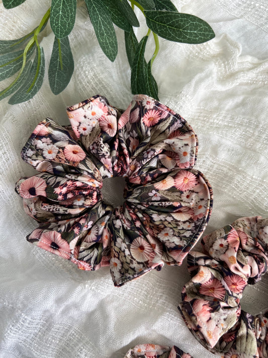 Faux Embroidery Pink Florals Scrunchies