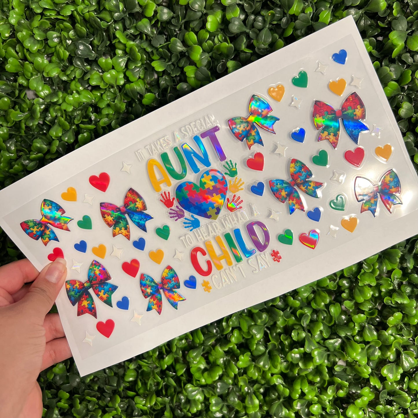 #256 Autism Aunt Puzzle Bows Holographic UVDTF WRAPS