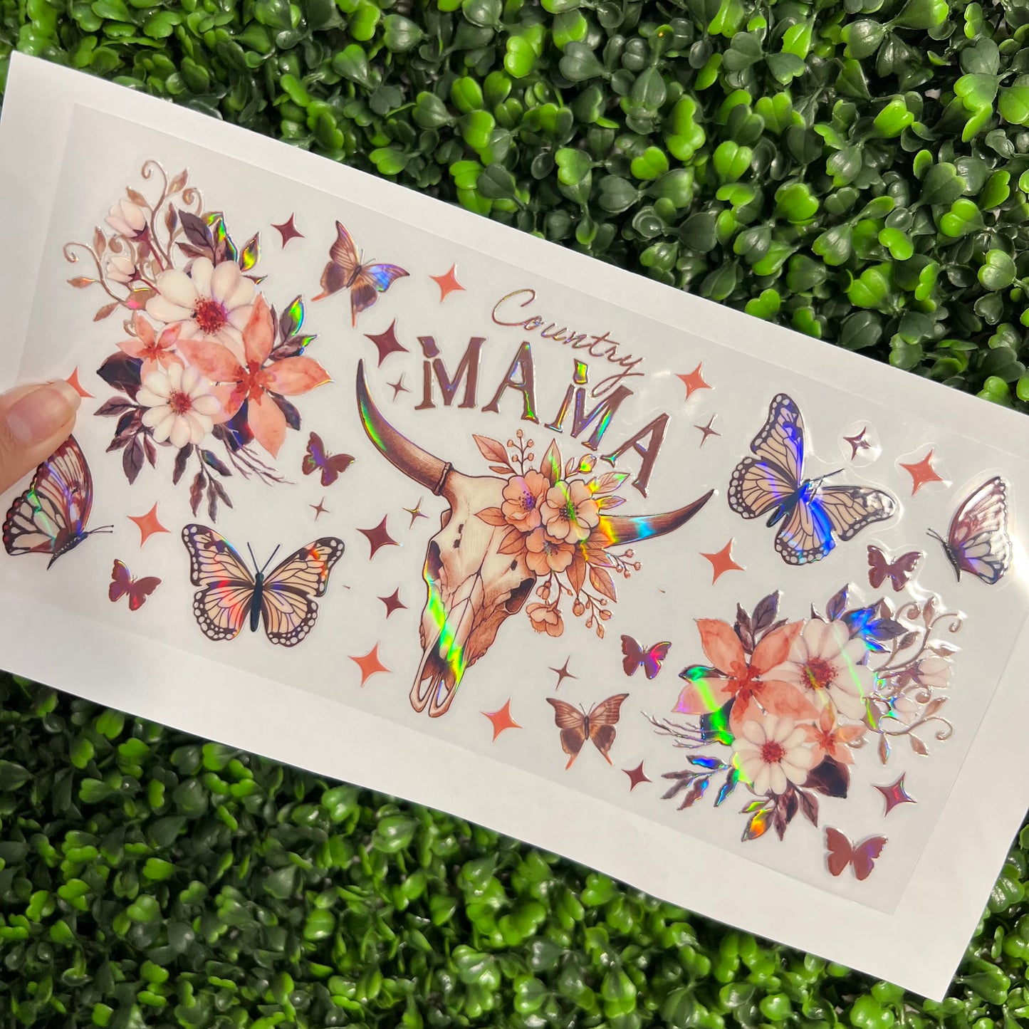 #244 Country Mama Floral Butterflies Holographic UVDTF WRAPS