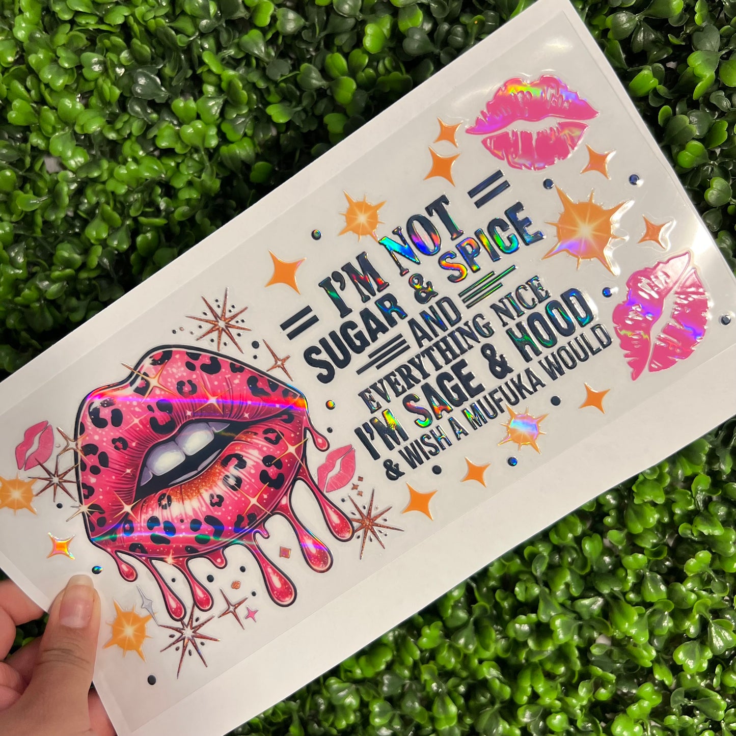 #286 Sugar and Spice Sarcastic Quote Holographic UVDTF WRAPS