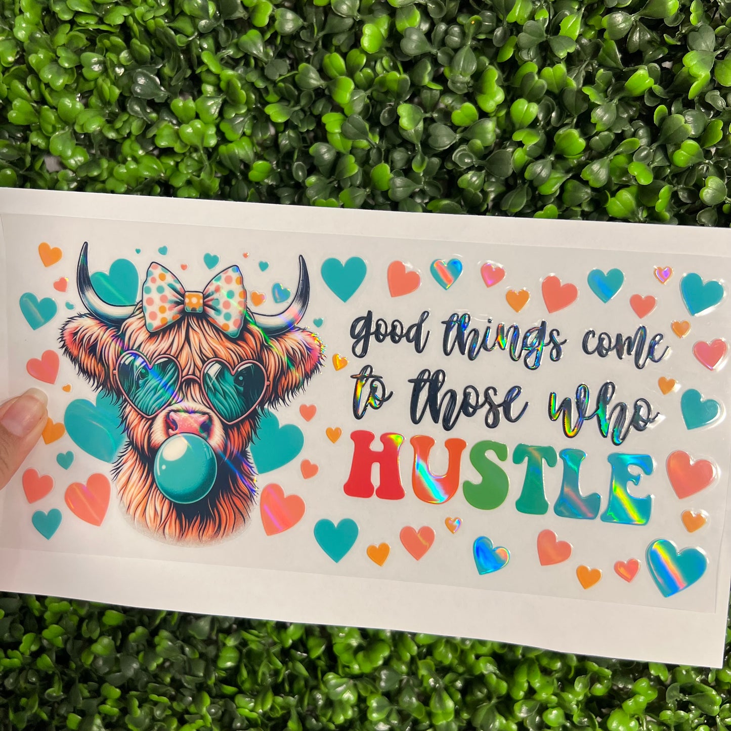 #291 Hustle Quote Holographic UVDTF WRAPS