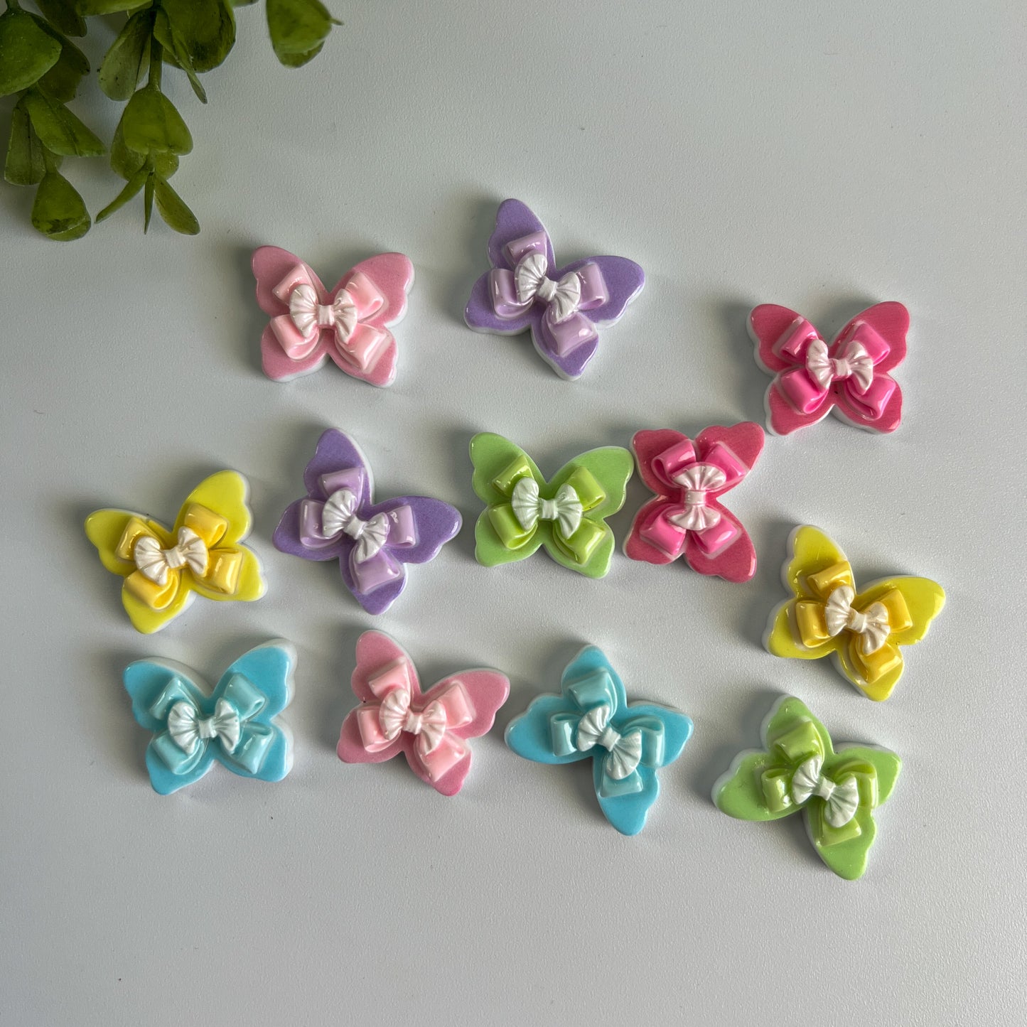 Butterfly with Bows Flat Back Charms Mixed Colors 12 pcs