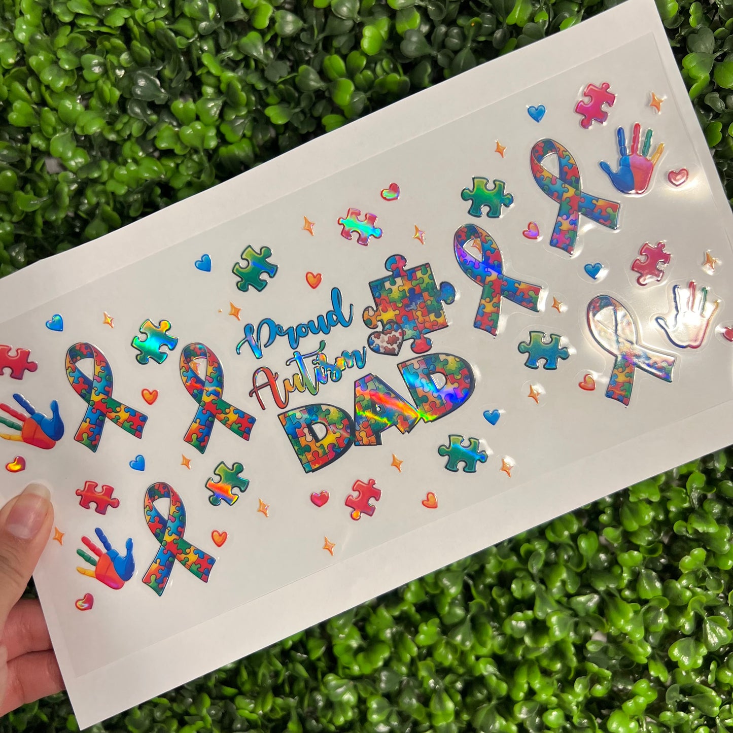 #255 Proud Autism Dad Puzzle Ribbons Holographic UVDTF WRAPS