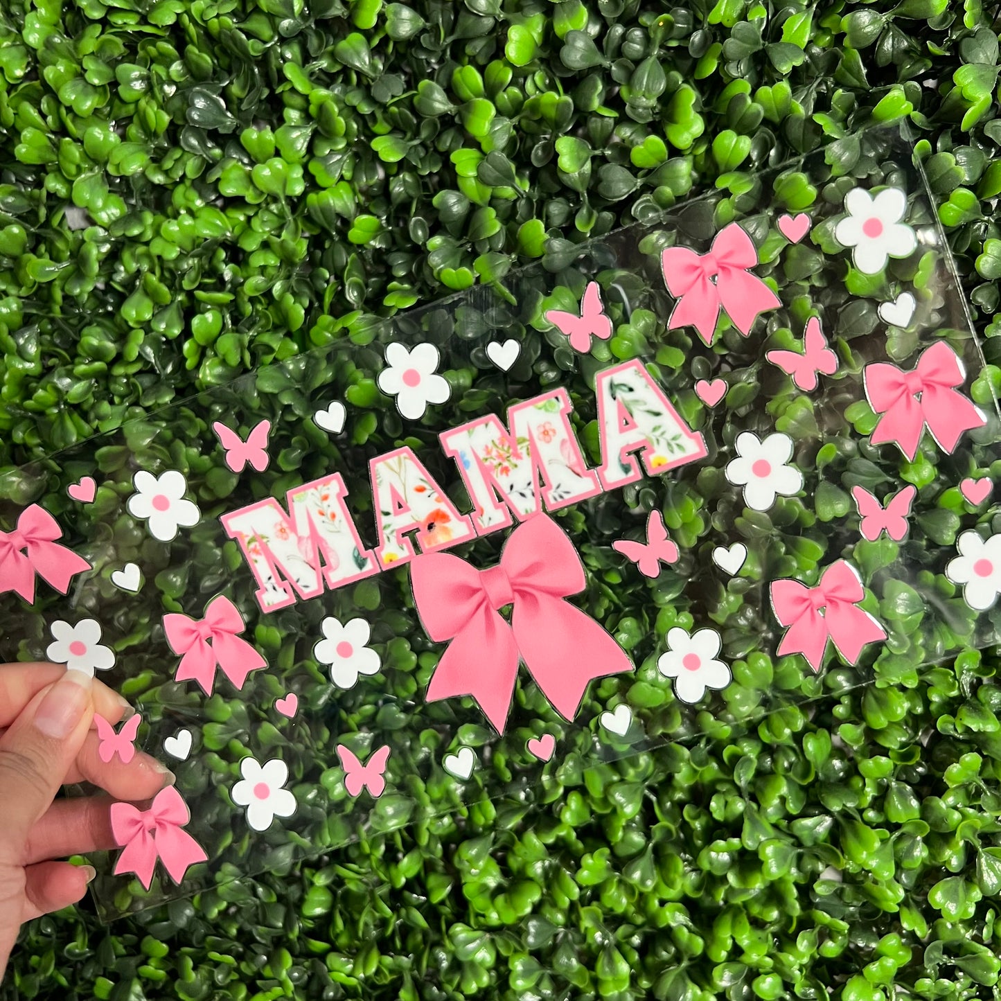 #320 Mama Pink Bows and Daisies Double Sided UVDTF WRAPS