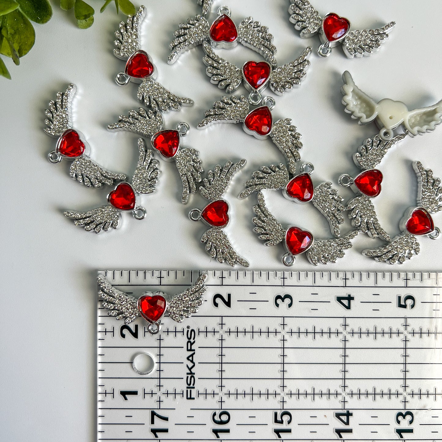 Wings with Heart Rhinestone Back Charms 6 pcs