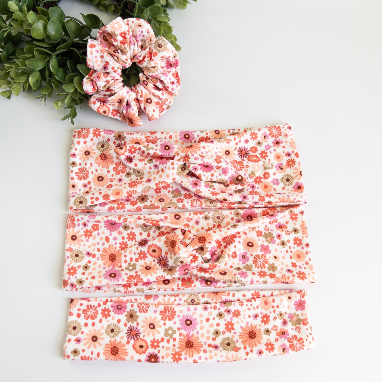 Orange Floral Scrunchies