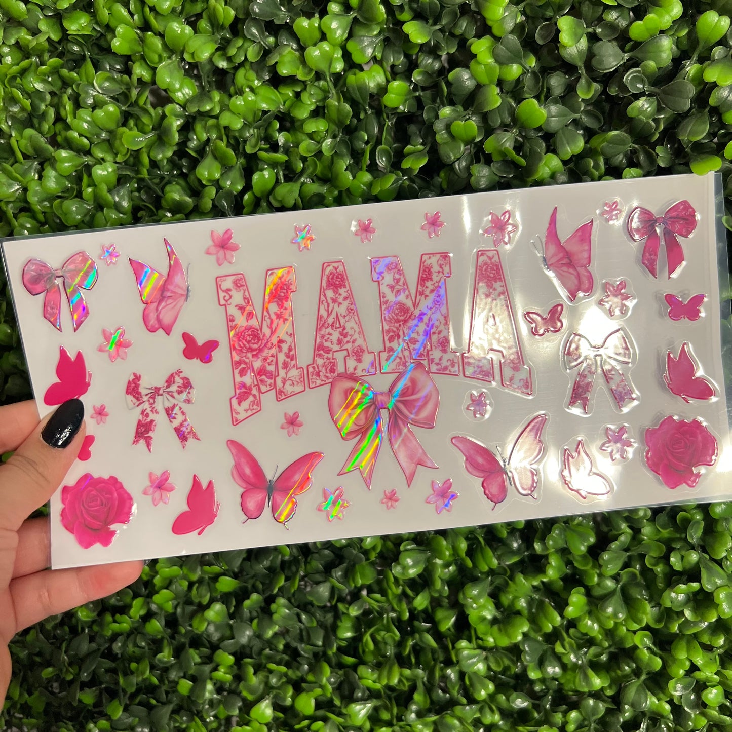 A11 Mama Pink Butterflies and Bows Holographic UVDTF WRAPS