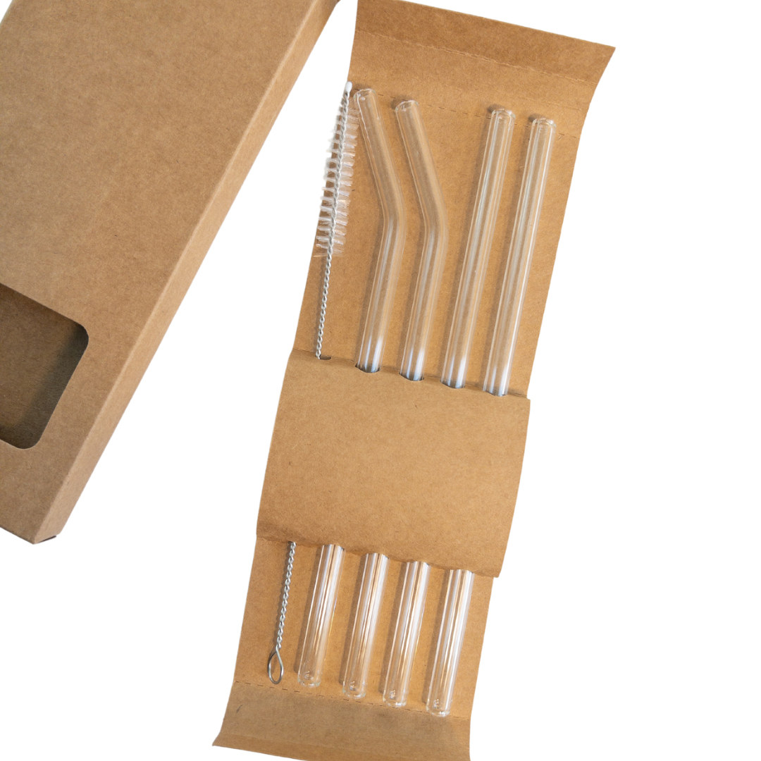 Glass Straw with Brush Pack of Four