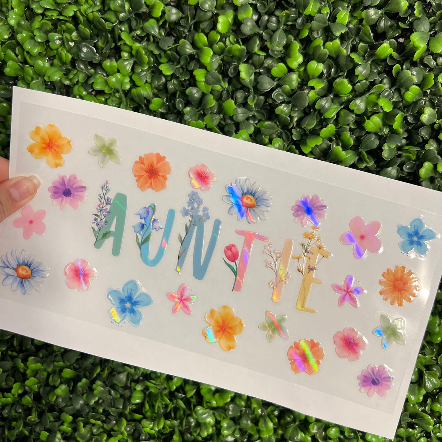 #251 Auntie Pastel Floral Holographic UVDTF WRAPS