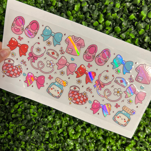 F1 Nurse Healthcare Doodles Holographic UVDTF WRAPS