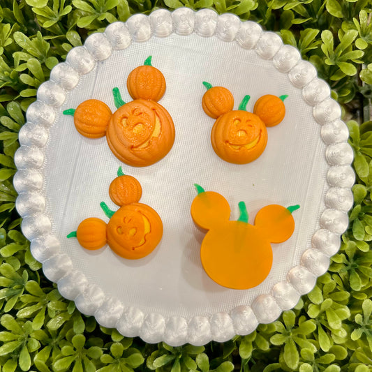 Pumpkin Jack-o’-lantern Mouse Ears Flat Back Charms Mixed 4 pcs