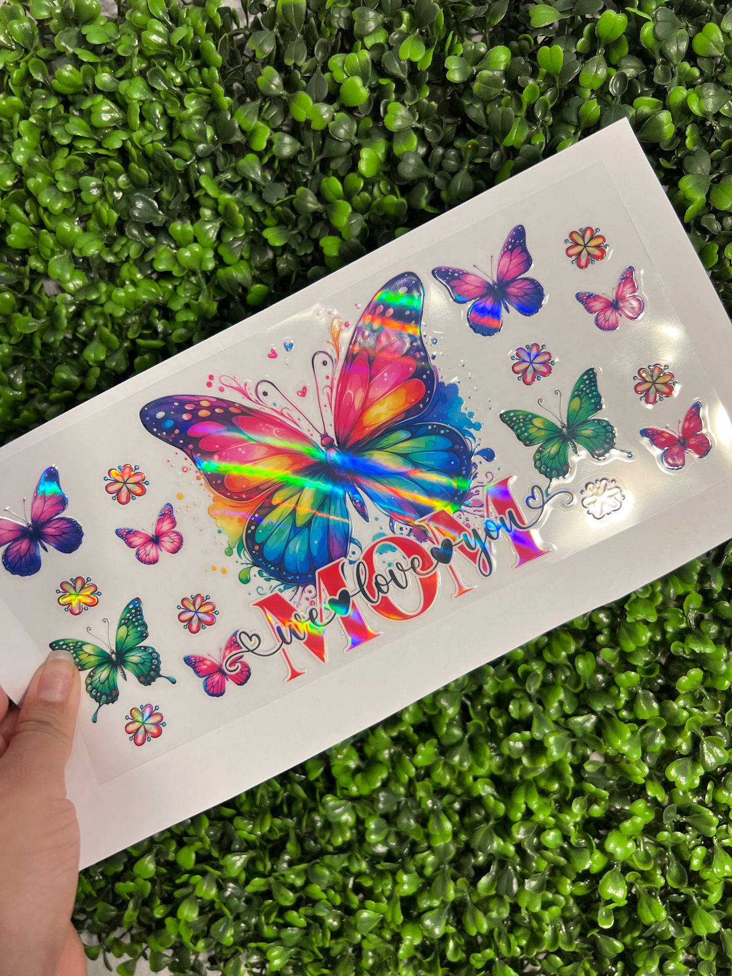 #243 Mom Rainbow Butterflies Holographic UVDTF WRAPS