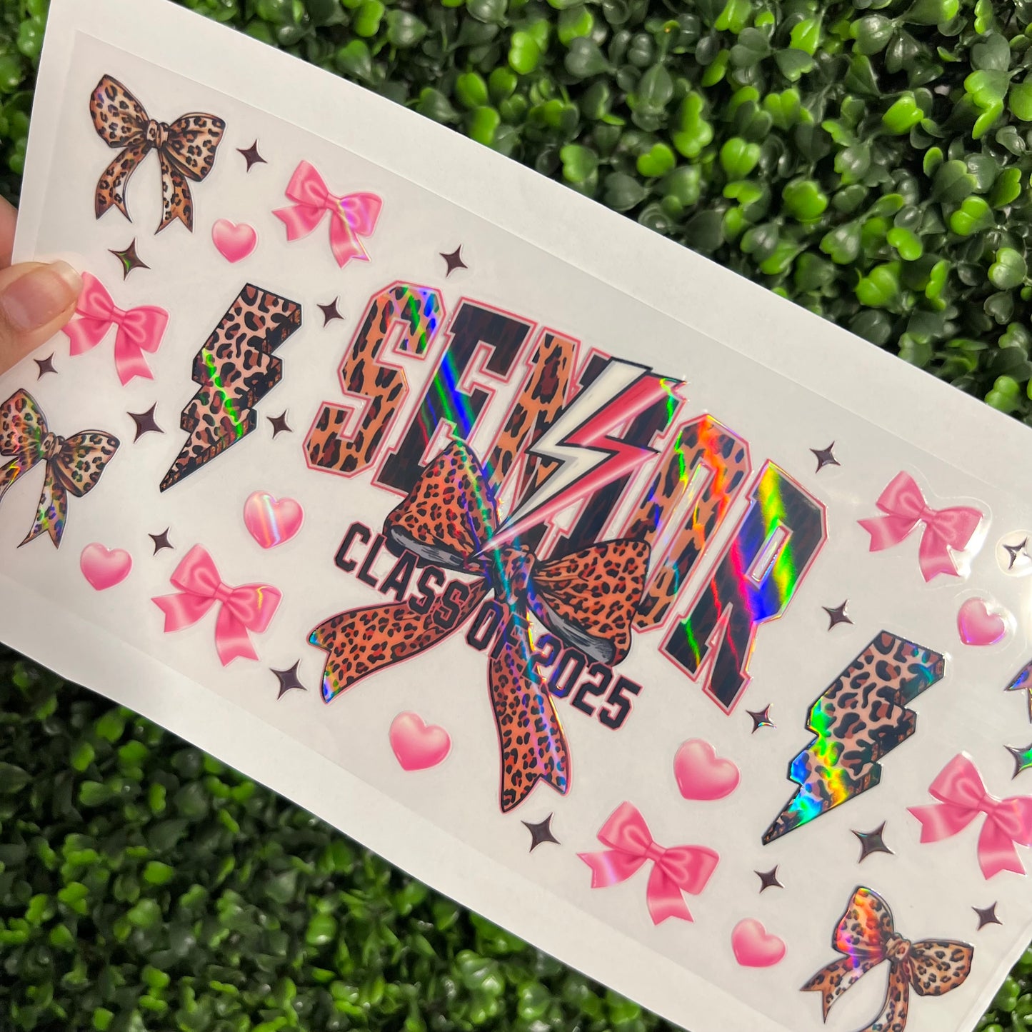 #277 Senior Class of 2025 Cheetah Pink Bows Holographic UVDTF WRAPS