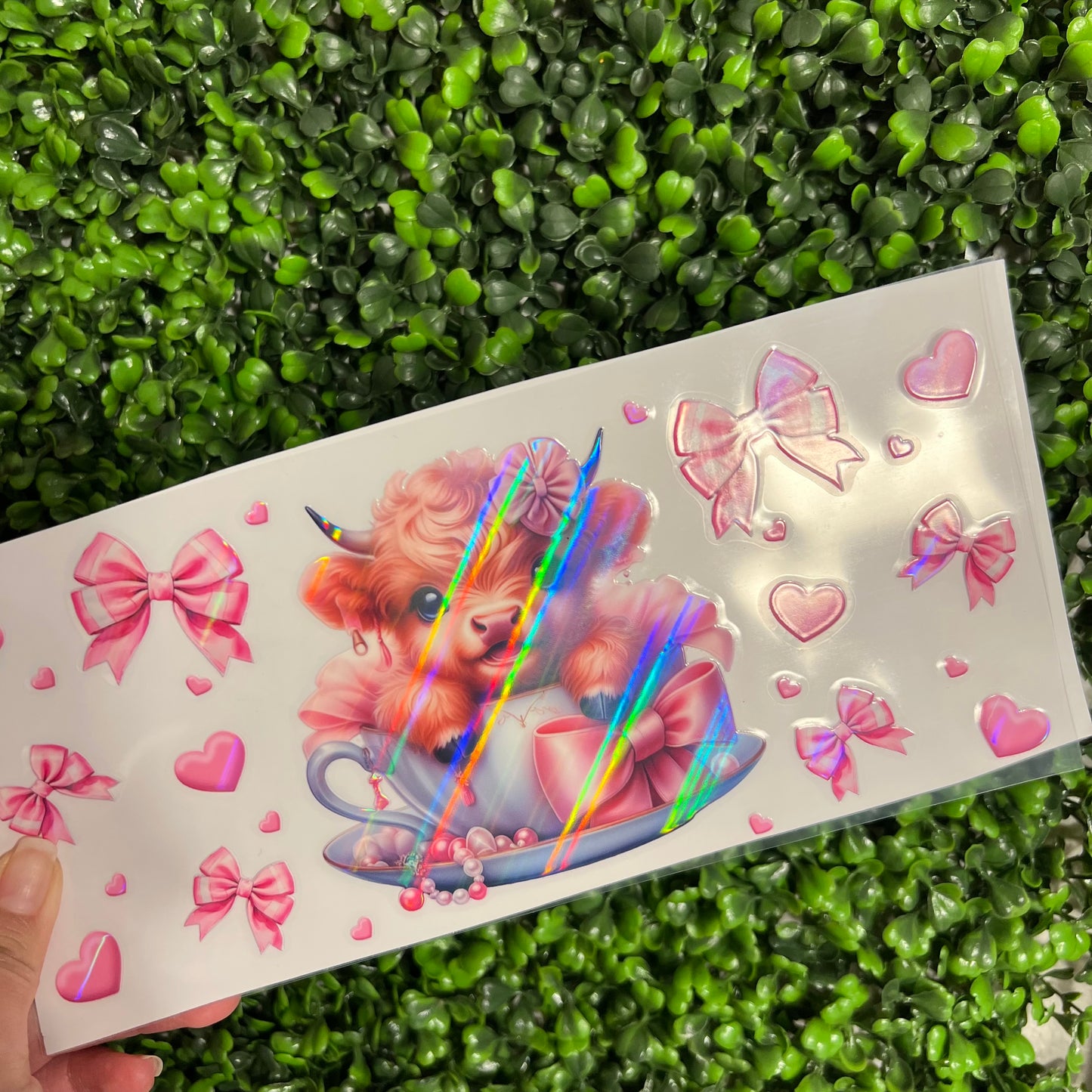 #192 Pink Cow with Bows Holographic UVDTF WRAPS