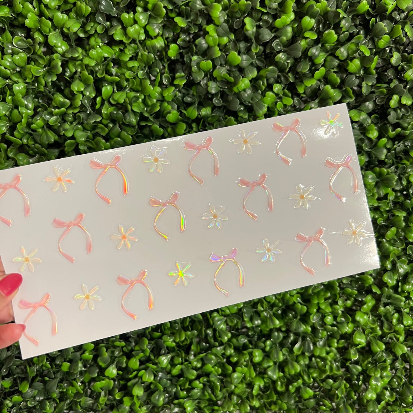 K15 Dainty Pink Bows and Daisies Holographic UVDTF WRAPS