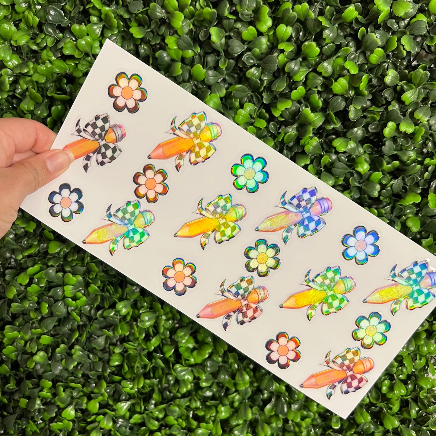E3 Checkered Apples and Pencils Teacher Holographic UVDTF WRAPS