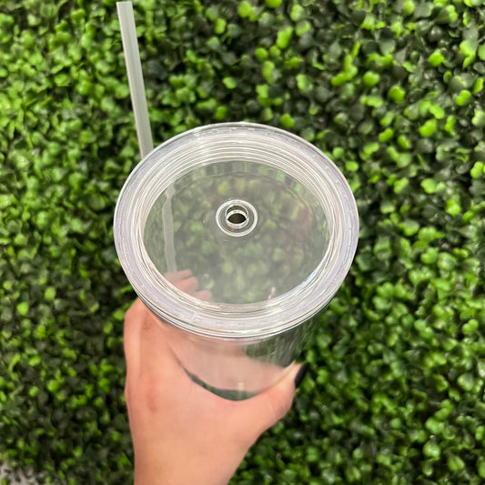 Cup Blanks Snow Globe Tumbler 24 oz Double Walled with PreDrilled Hole Matching Colored Lids and Straws