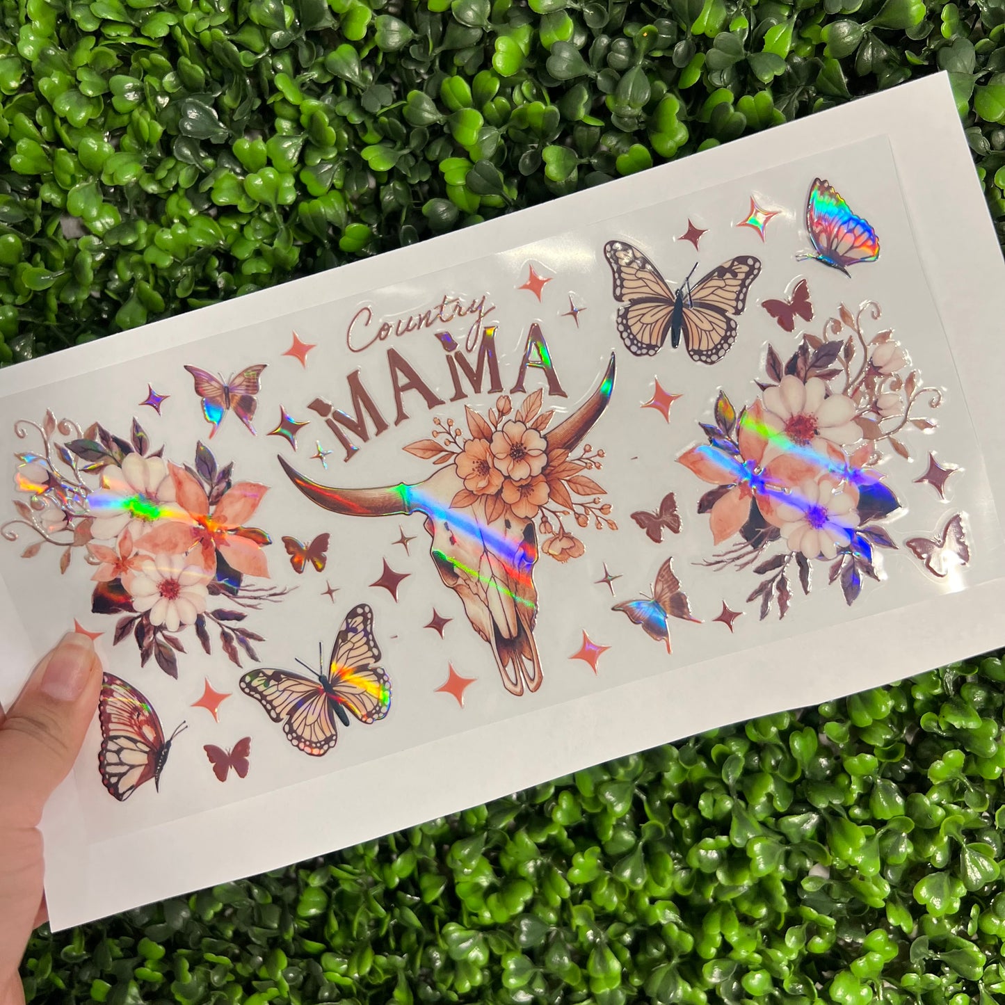 #244 Country Mama Floral Butterflies Holographic UVDTF WRAPS