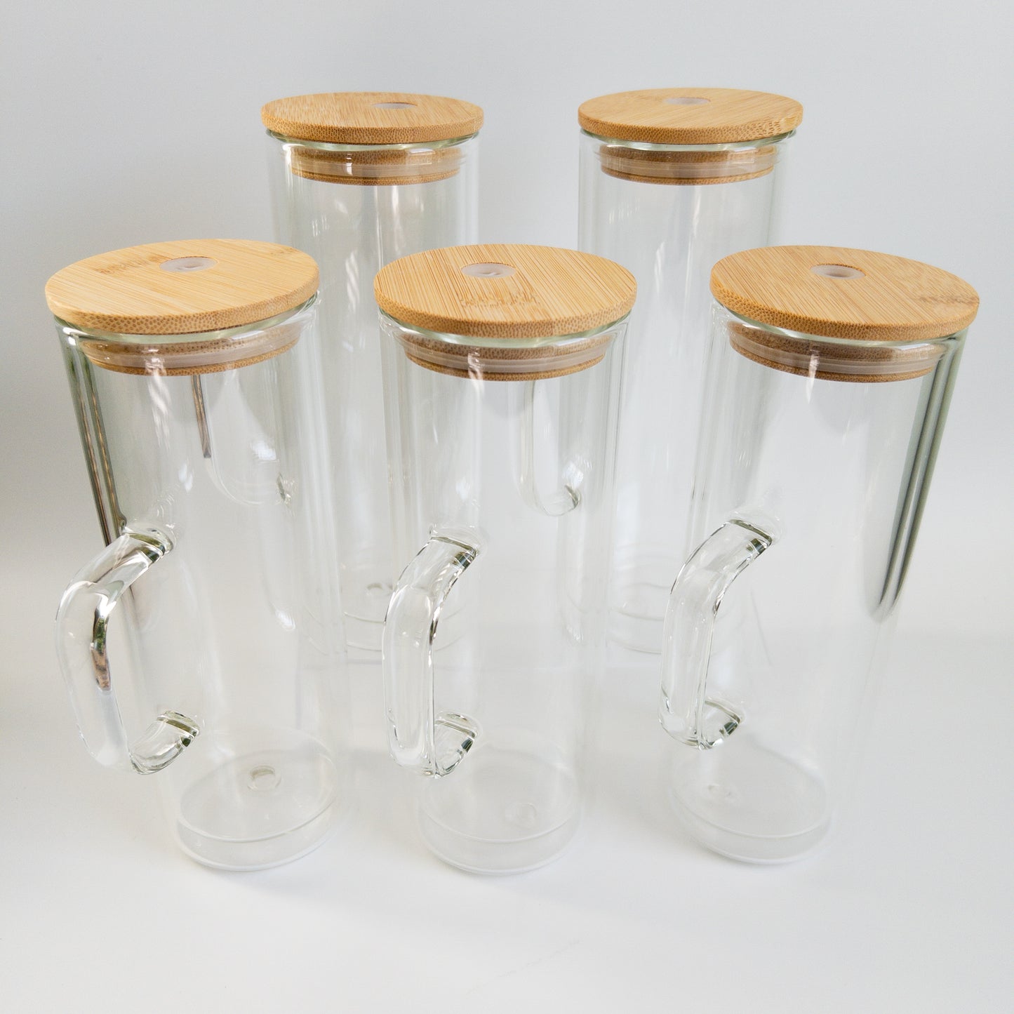 20 Ounce Pre Drilled Glass Snow Globe Mug Blanks with Bamboo Lid and Hard Plastic Straw