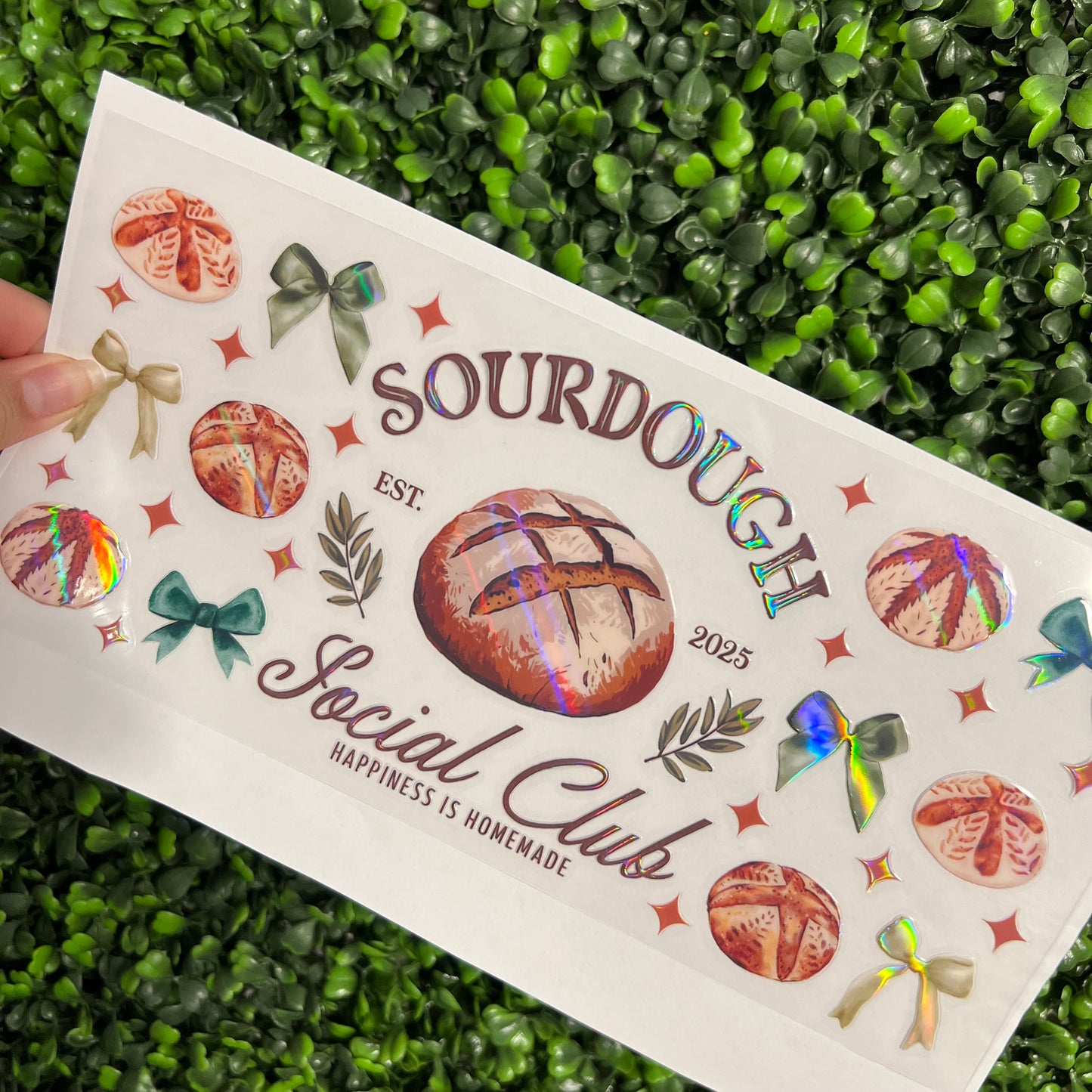 #279 Sourdough Green Bows Holographic UVDTF WRAPS