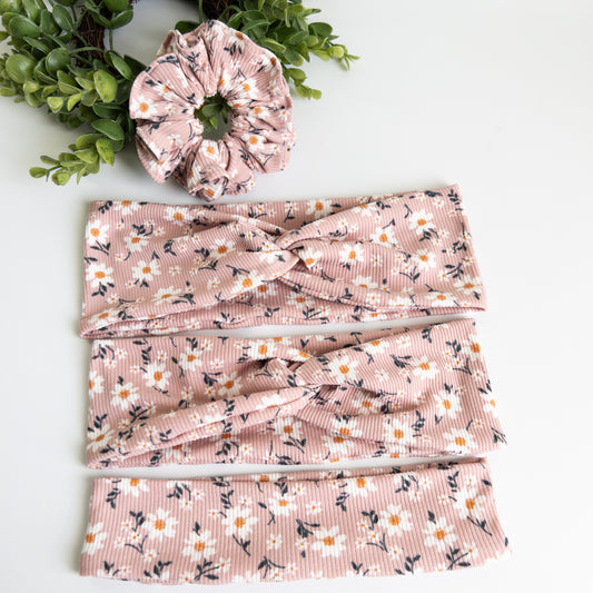 Daisies on Pink Turban Headbands