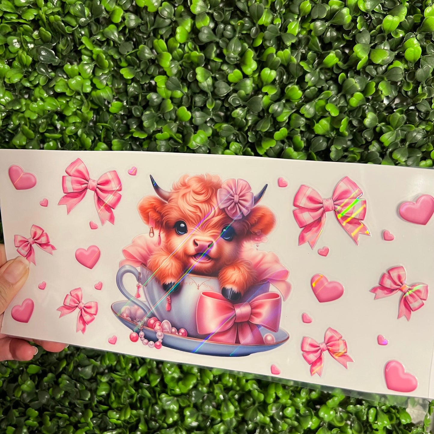#192 Pink Cow with Bows Holographic UVDTF WRAPS