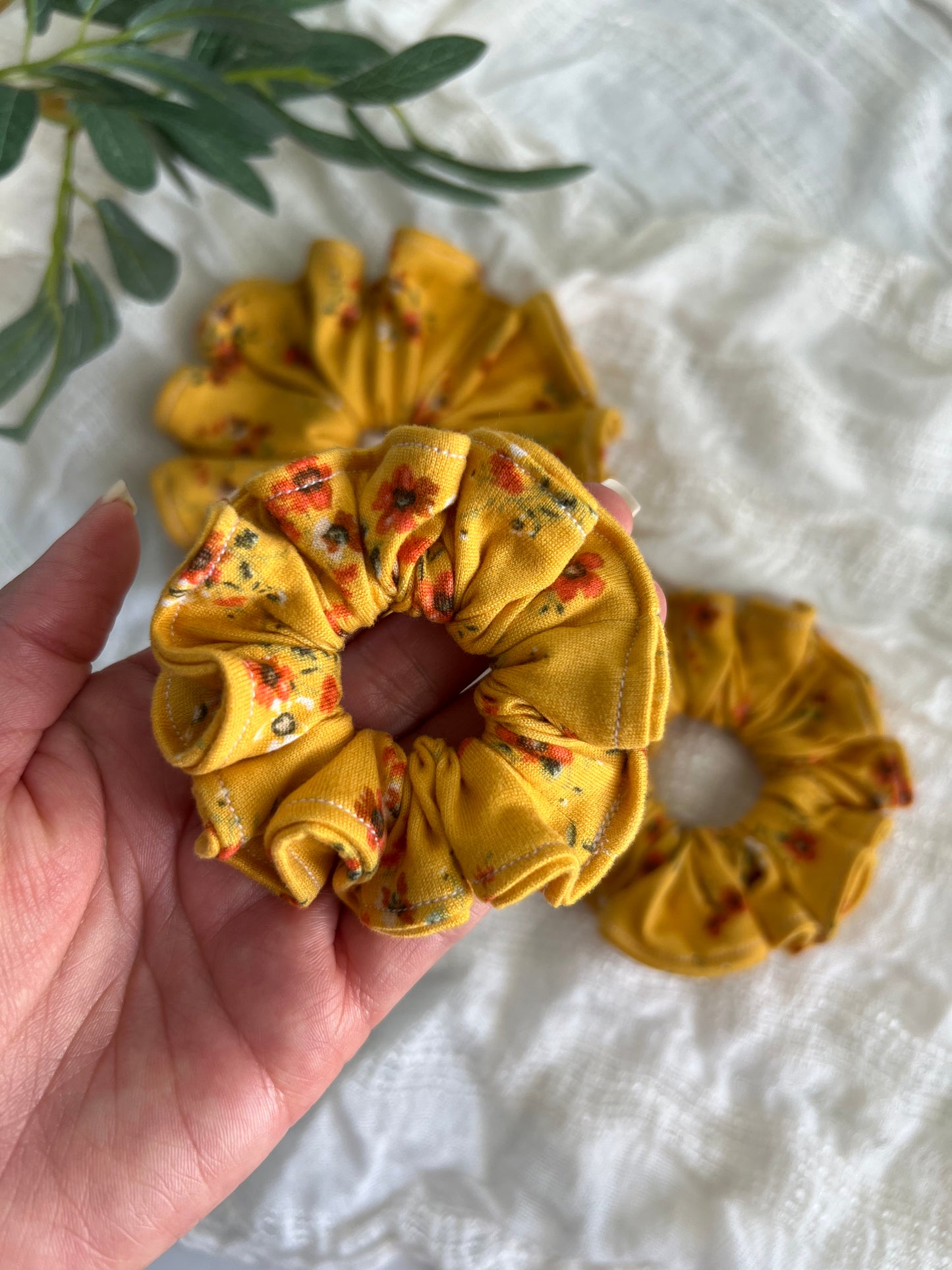Yellow Floral Scrunchies