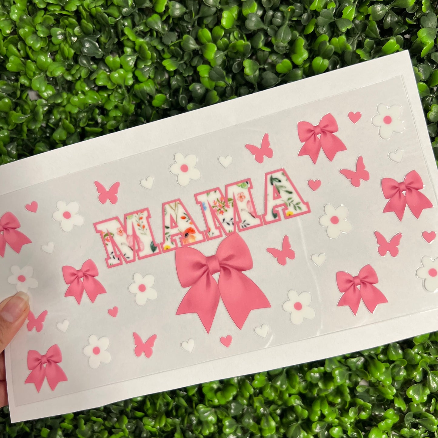 #320 Mama Pink Bows and Daisies Double Sided UVDTF WRAPS