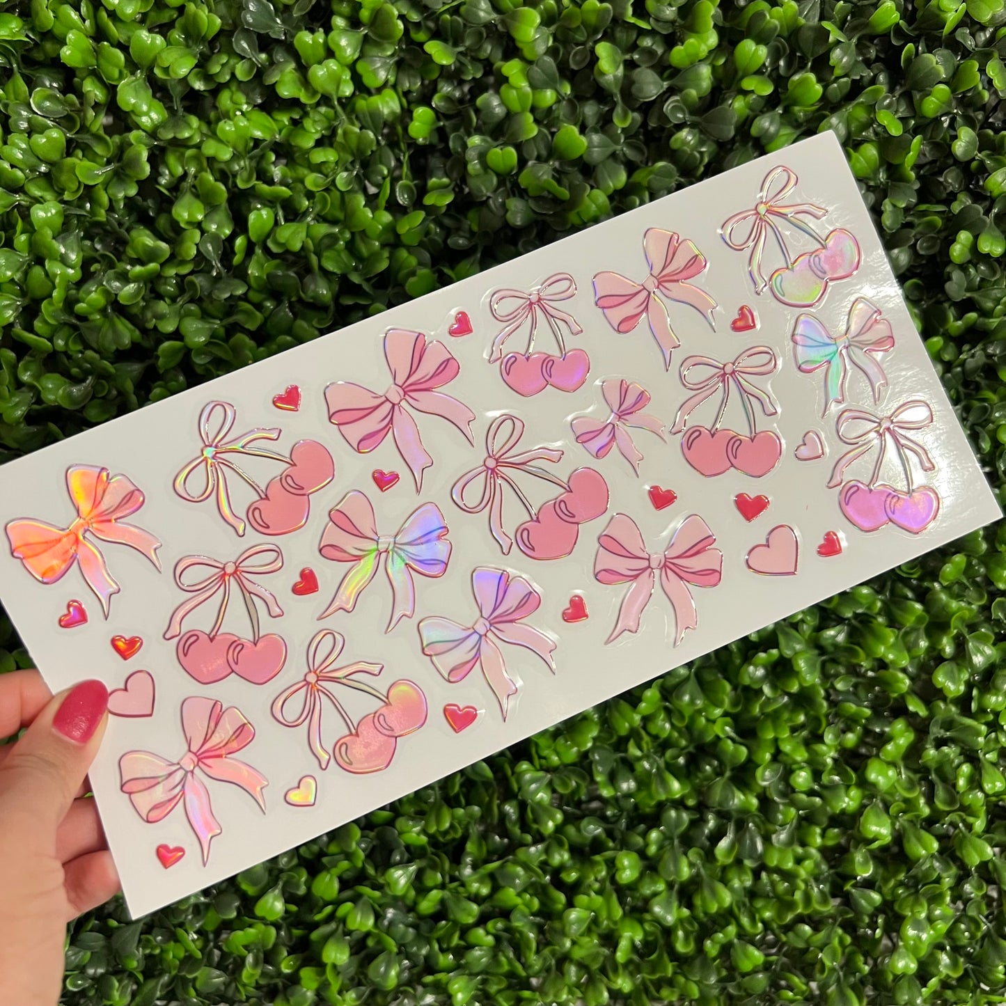 K3 Pink Cherries and Bows Holographic UVDTF WRAPS