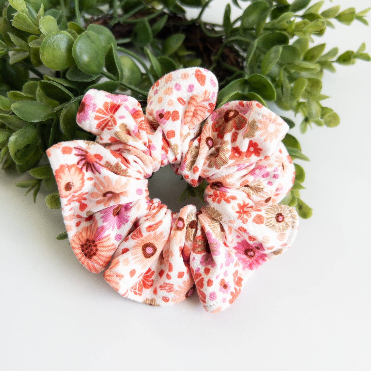 Orange Floral Scrunchies