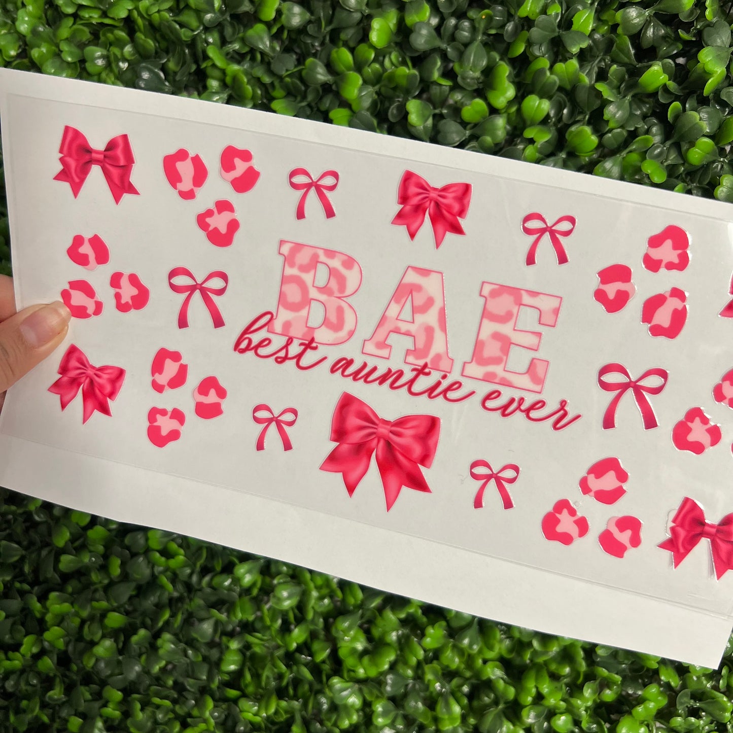 #307 BAE Best Auntie Ever Pink Cheetah Bows Single Sided UVDTF WRAPS
