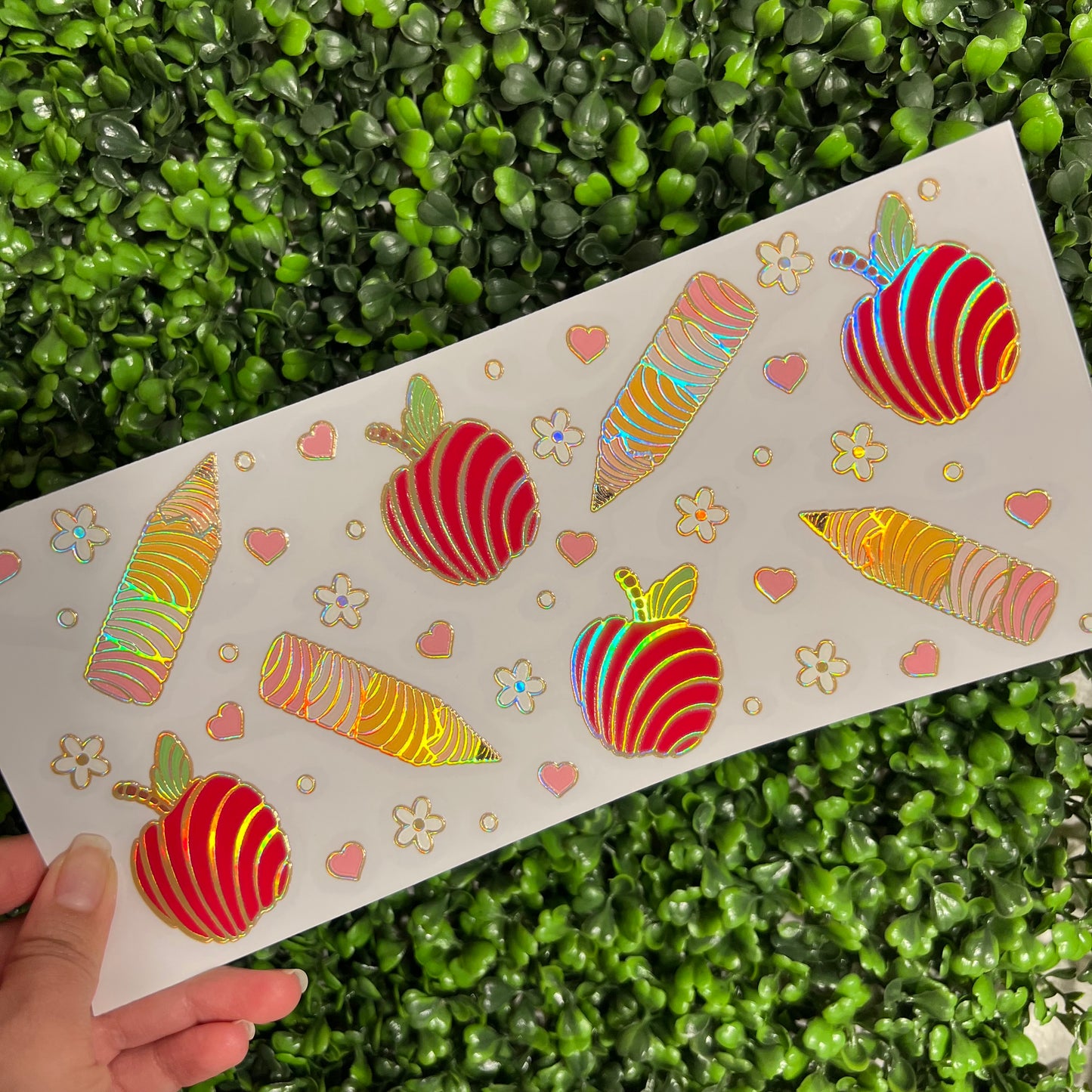 #211 Pencils and Apples Teacher Gold Holographic UVDTF WRAPS