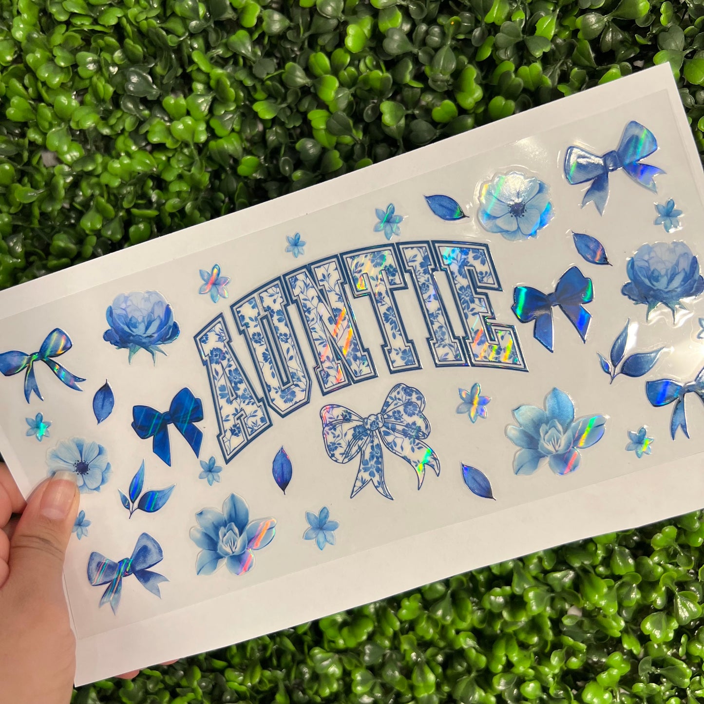 249 Auntie Blue Floral Holographic UVDTF WRAPS