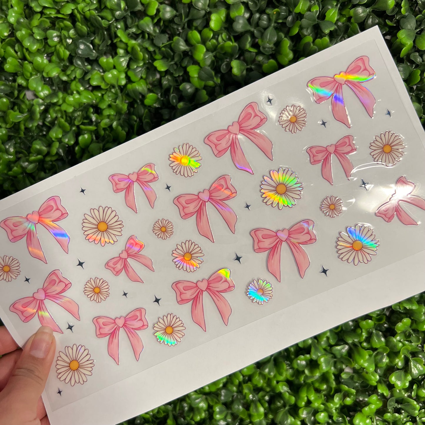 #283 Pink Bows and Daisies Holographic UVDTF WRAPS