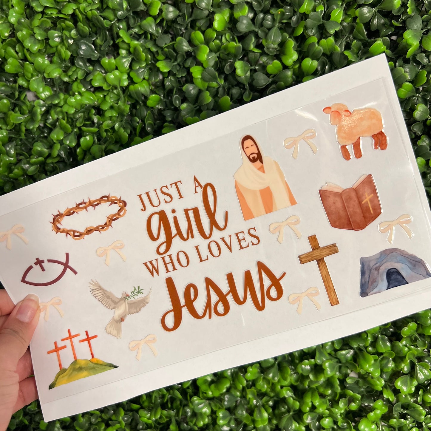 #296 Just a Girl who Loves Jesus Double Sided UVDTF WRAPS