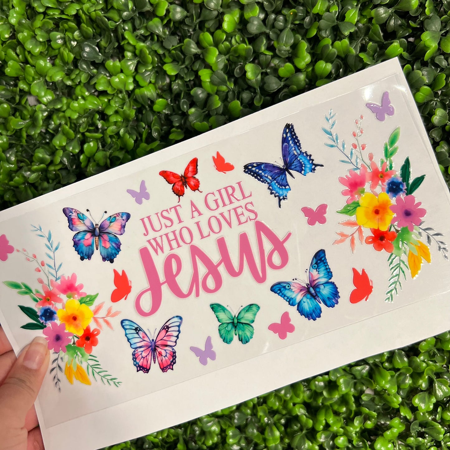 #297 Just a Girl who Loves Jesus Purple Double Sided UVDTF WRAPS