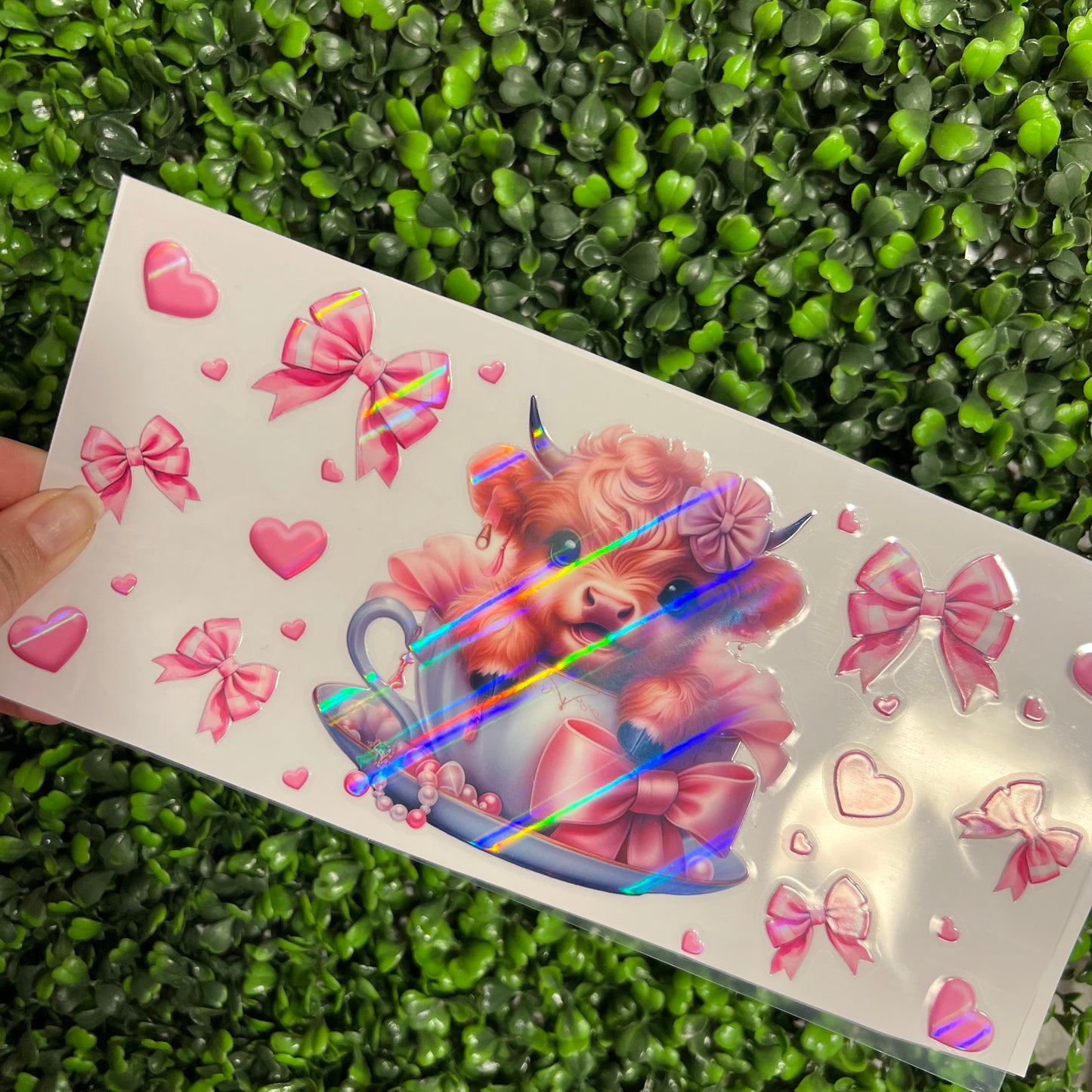 #192 Pink Cow with Bows Holographic UVDTF WRAPS