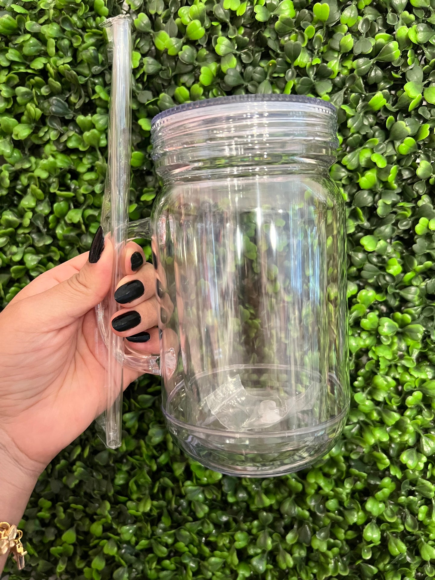 20 oz Acrylic Mason Mug with handle with Lids and Plastic Straw Cup Blanks PRE-DRILLED