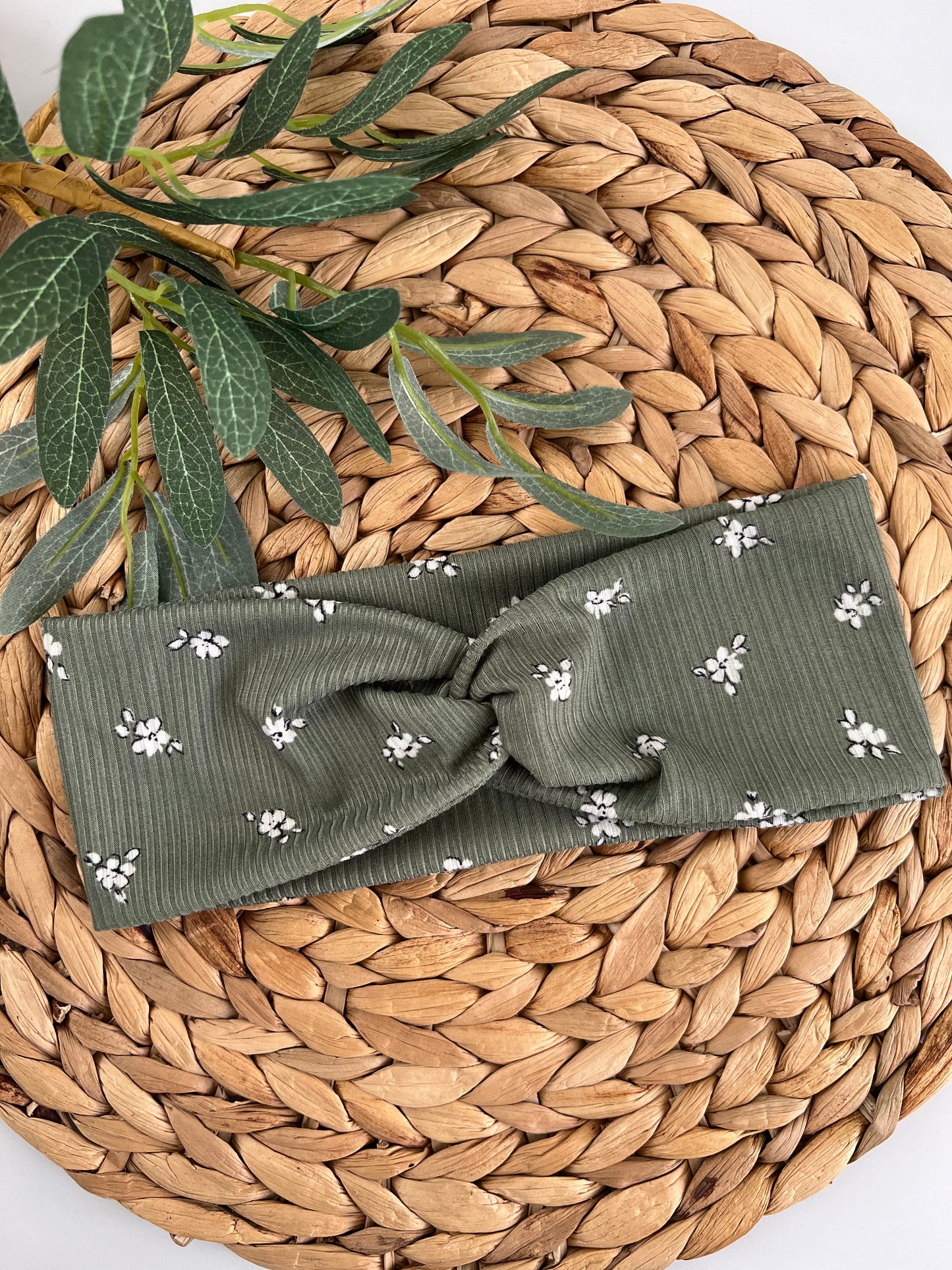 White Foowers on Green Turban Headbands