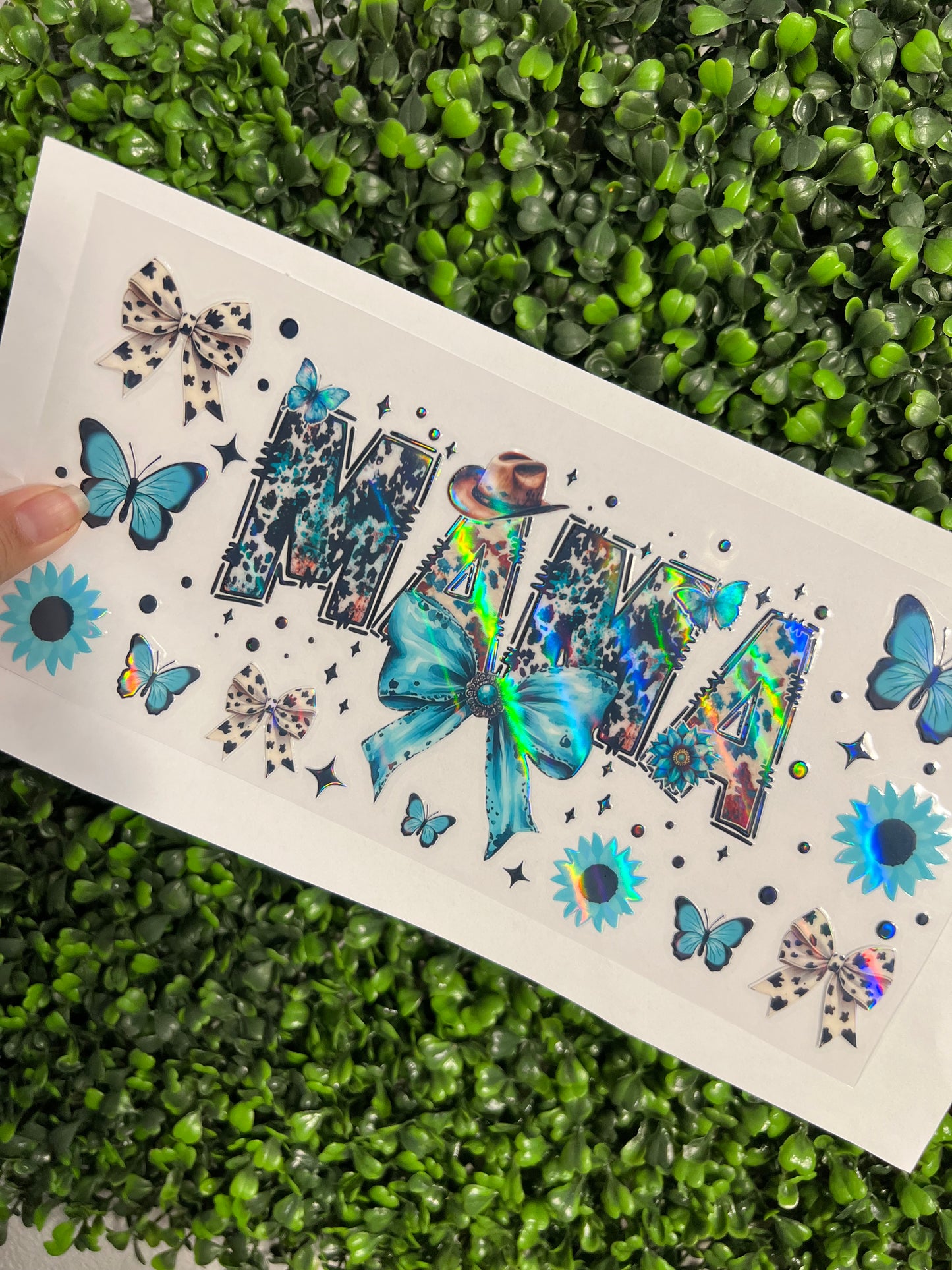 #241 Turquoise Mama Cow Western Holographic UVDTF WRAPS