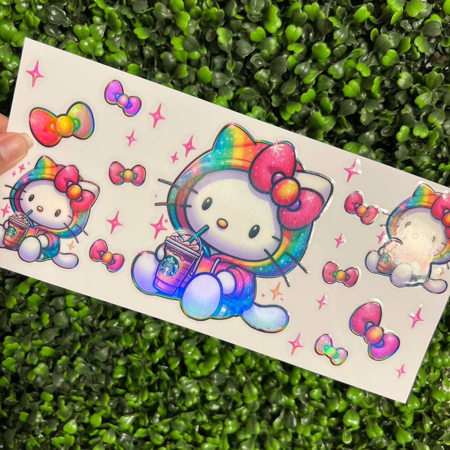 Q12 Cat in Colorful Hoodie Holographic UVDTF WRAPS