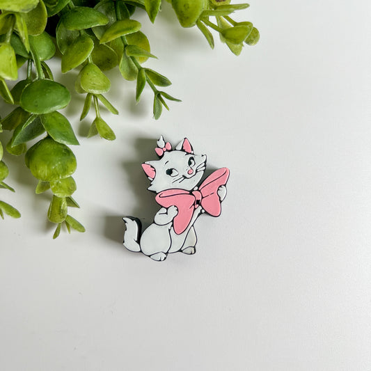 White Cat with Bow Straw Topper