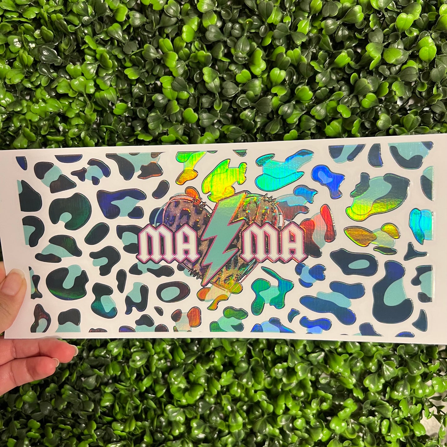 #205 Mama Teal Cheetah Holographic UVDTF WRAPS