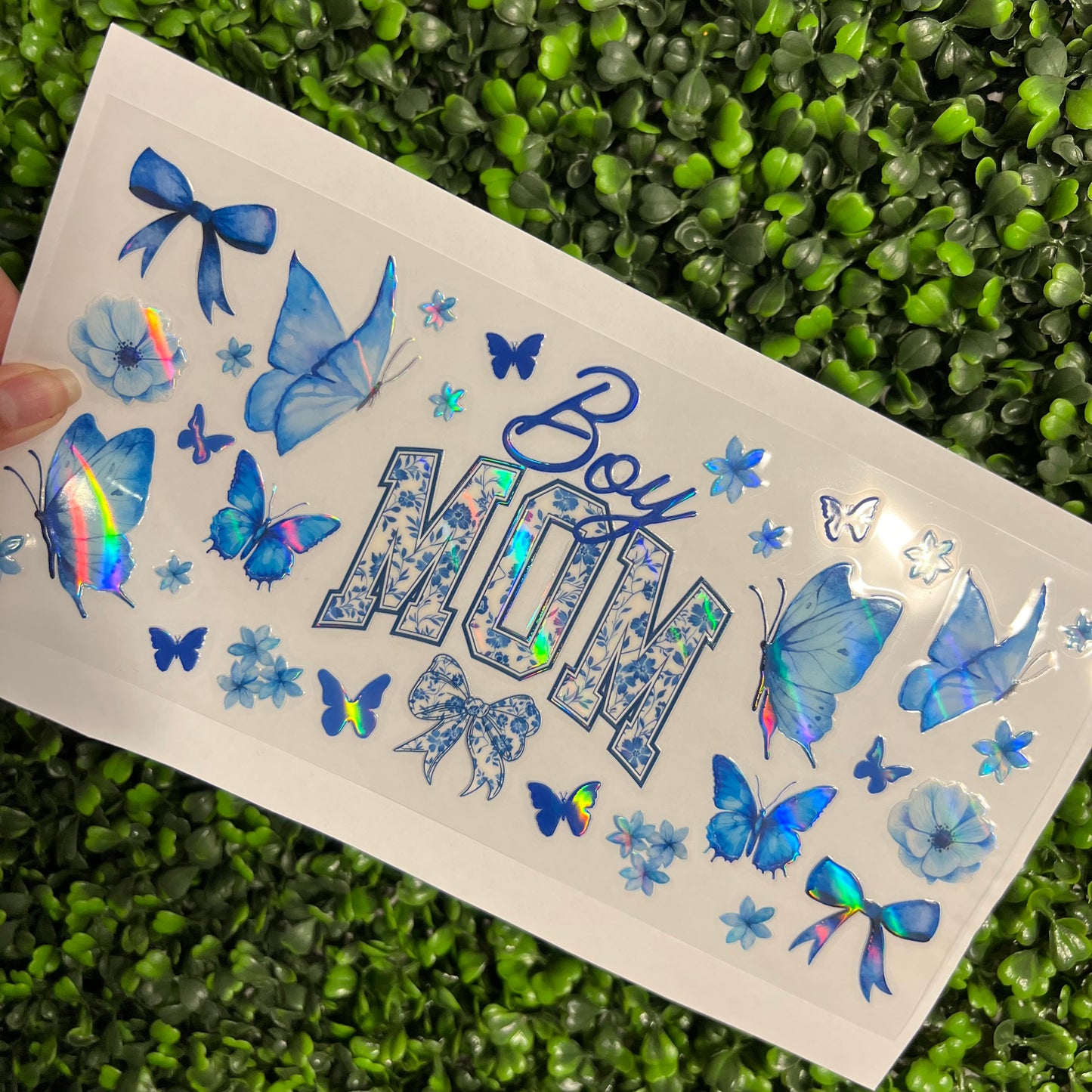 #270 Boy Mom Blue Floral Butterflies Holographic UVDTF WRAPS